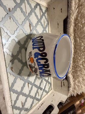 Soup & Crackers Ceramic Bowl - White and Blue